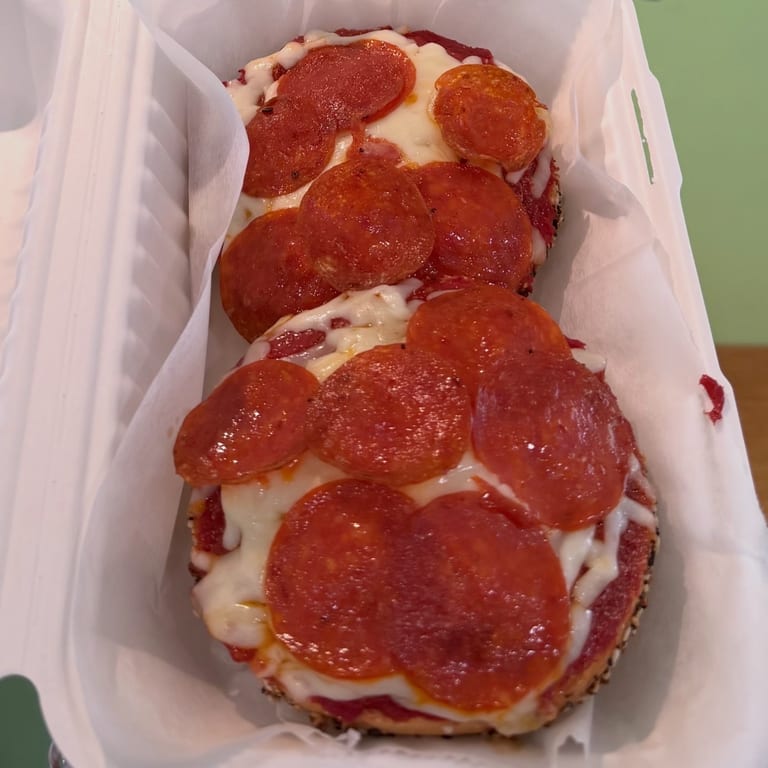Savor our pizza bagel